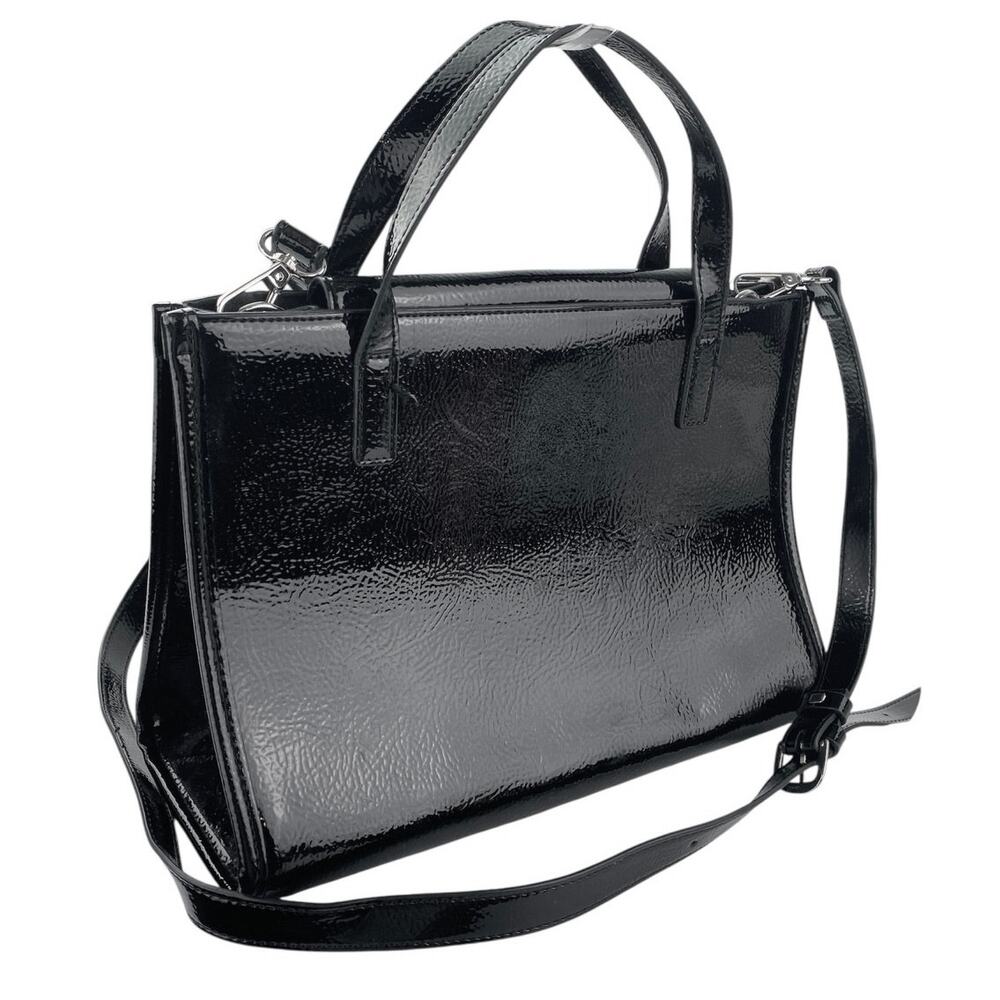 Urban Outfitters Women's Black Patent Leather Satchel Crossbody Shoulder Bag